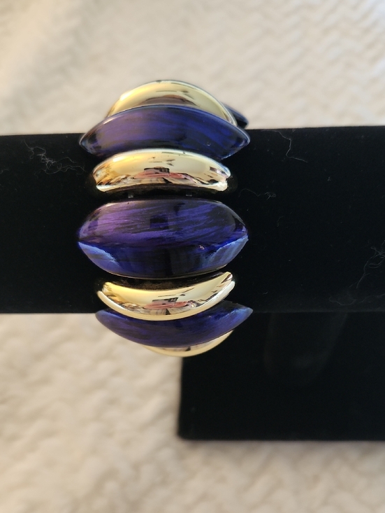 Jewelry - Indigo And Gold Stretch Dome Bracelet - Women's Jewelry